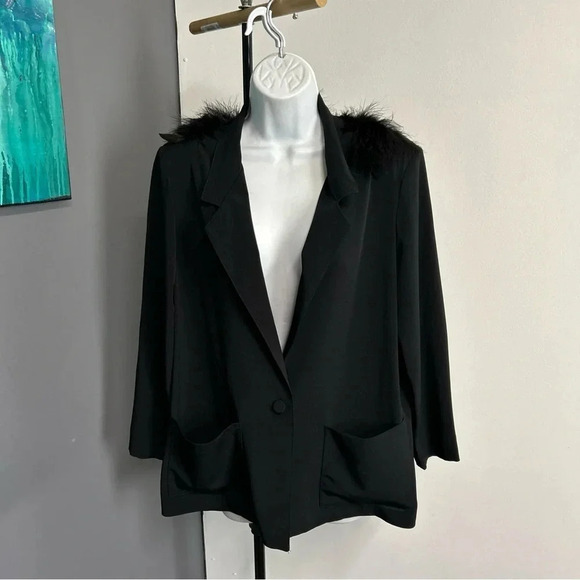 Vintage Campus Casual Of California Black Feather Accent Blazer‎ Whimsigoth - Picture 4 of 12